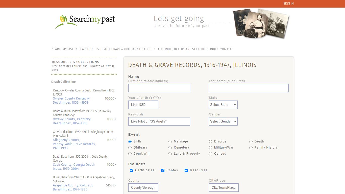 Illinois, Deaths and Stillbirths Index, 1916-1947 | Searchmypast